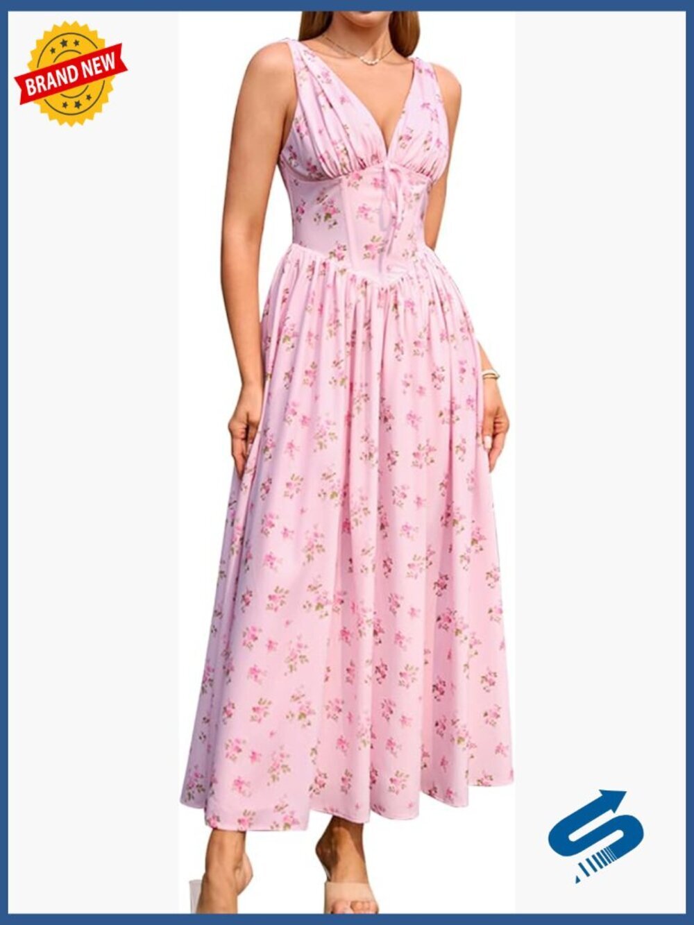 Women's Summer Corset Midi Dress Flowy A Line with Pockets